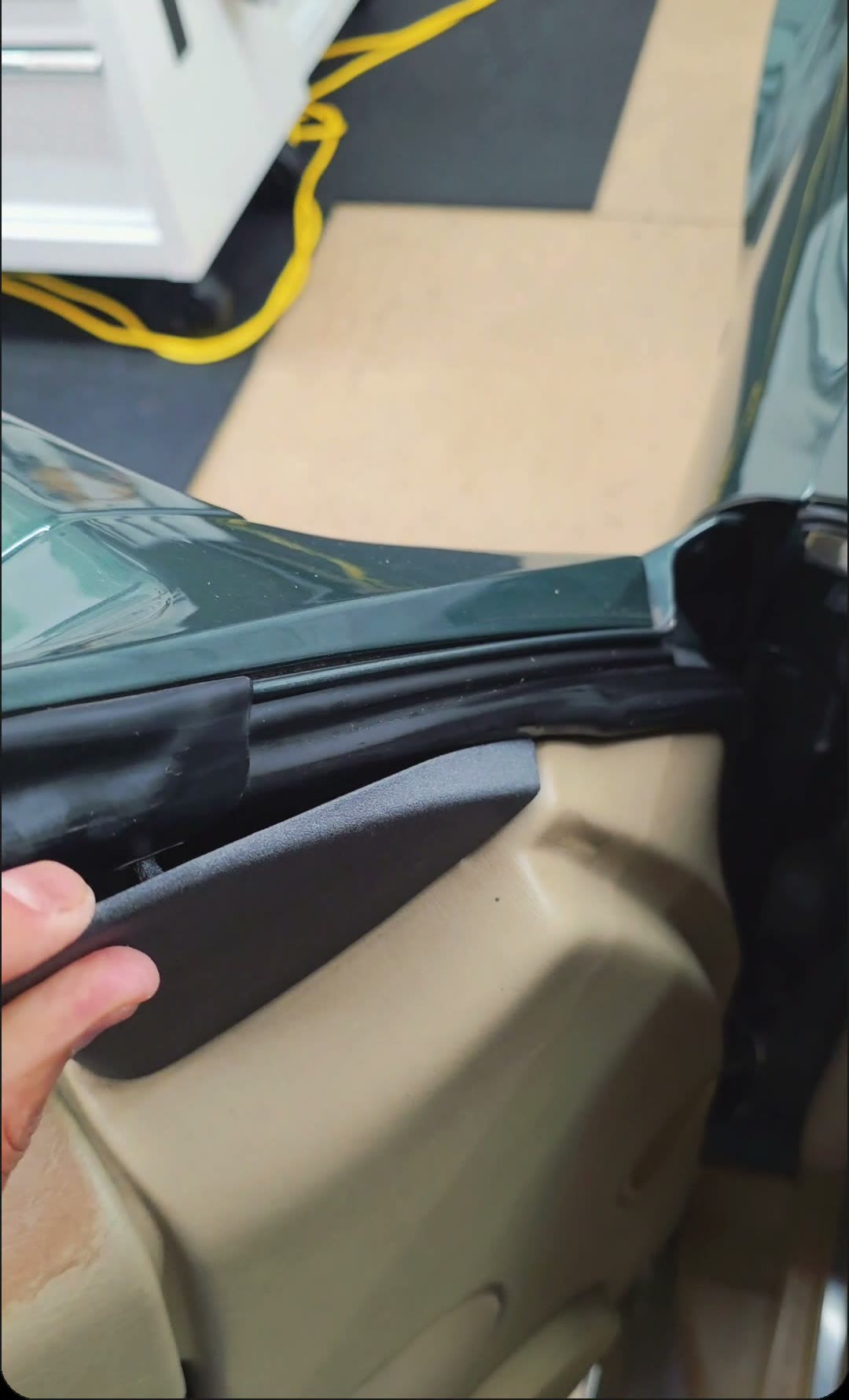 MR129 Mirror Triangle test fit at the door mirror base on a Mercedes R129